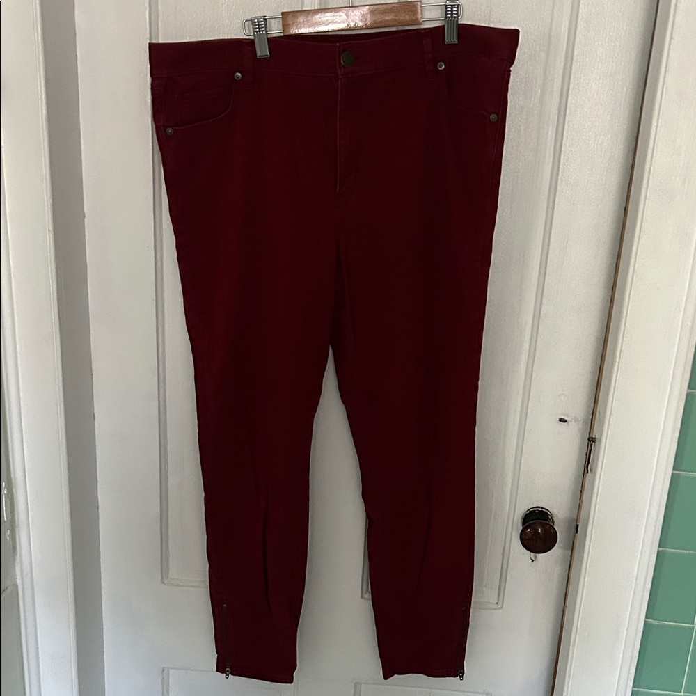 Loft Burgundy ‘Legging’ Pants with Ankle Zipper Details